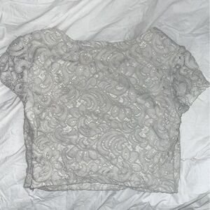 Express Cream Lace Crop Blouse Cap Sleeves